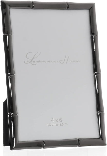 Lawrence Frames 4x6 Black Polished Metal Picture Frame with Bamboo Design