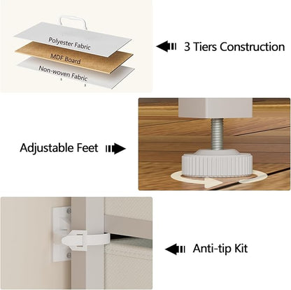 Furnulem Bedroom Dresser White for 55”Long TV Stand Entertainment Center Dressers & Chests of Drawers,10 Storage Fabric Drawer, Sturdy Metal Frame Tall Storage Cabinet for Living Room, Entryway