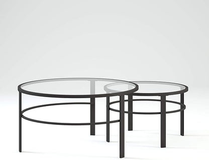 Henn&Hart Round Nested Coffee Table in Blackened Bronze, Coffee Table coffee tables for living room, studio apartment essentials, 36" Wide