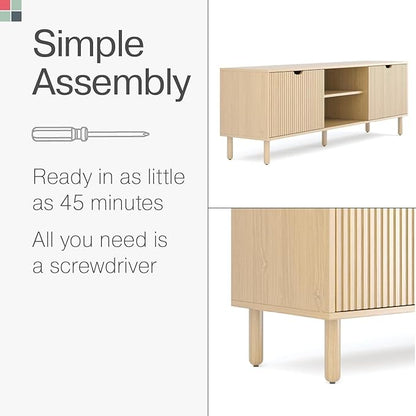 Contemporary Fluted TV Stand, 70 Inches TV Media Console, Supports 32 to 80" TVs, Media Console Cabinet for Living Room and Bedrooms, Soft-Close Cabinet Doors (Light Oak)
