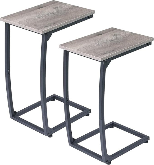 C-Shaped End-Table Set of 2 - Side Table for Couch,Curved Support Legs, Slide Under Couch Table for Sofa, TV Tray Table for Living Room Bedroom（Lvory）