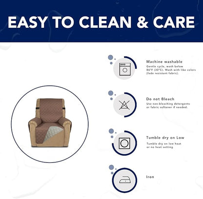 PureFit Reversible Sofa Cover Water Resistant Recliner Couch Cover, Machine Washable Furniture Cover with Adjustable Strap for Dogs, Pets (Recliner, Brown/Beige)