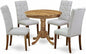 East West Furniture ANEL5-ANA-05 5 Piece Kitchen Table Set for 4 Includes a Round Dining Room Table with Pedestal and 4 Grey Linen Fabric Upholstered Parson Chairs, 36x36 Inch, Natural