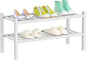 Shoe Rack 2-Tier Organizer-Stackable Storage Shelf with Multi-Function Combinations-Free Standing Bamboo Shoe Racks for Closet,Entryway,Hallway,Bathroom,Living Room Shoe Organization (White, 2-Tier)