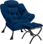 Lazy Chair with Folding Ottoman Modern Large Accent Chair,Contemporary Lounge Leisure Sofa Chair with Armrests Upholstered Sofa Armchair Reading Chair for Bedroom,Dorm & Office(Navy-f)