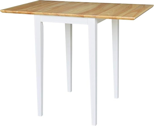 IC International Concepts, Solid Wood Small Drop Leaf Dining Table, Solid Real Wood, Sturdy Parawood, White/Natural