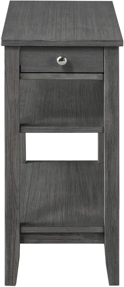 Convenience Concepts American Heritage Chairside End Table with Drawer 23.5" - Classic Living Room Table with Storage Shelf, Bedroom Nightstand, Wirebrush Dark Gray
