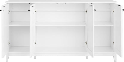Prepac Yaletown 4 Panel Door Console Table with Storage, White Storage Cabinet with Doors and Shelves, Sideboard Storage Cabinet 60" W x 32" H x 16" D, WCBG-2220-1