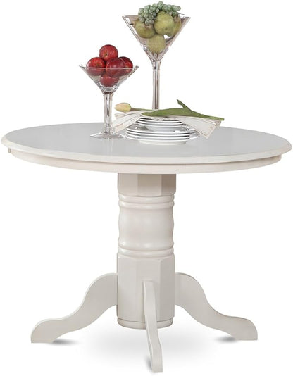 East West Furniture SHNO5-LWH-W 5 Piece Kitchen Table & Chairs Set Includes a Round Dining Room Table with Pedestal and 4 Solid Wood Seat Chairs, 42x42 Inch, Linen White