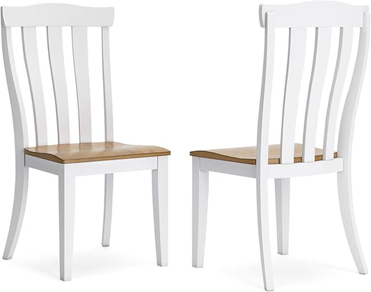 Signature Design by Ashley Ashbryn Farmhouse Armless Dining Chair with Bent Slat Back, Set of 2, White & Light Brown