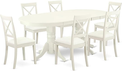 East West Furniture VABO7-LWH-LC 7 Piece Dining Table Set Consist of an Oval Dinner Table with Butterfly Leaf and 6 Faux Leather Dining Room Chairs, 40x76 Inch, Linen White