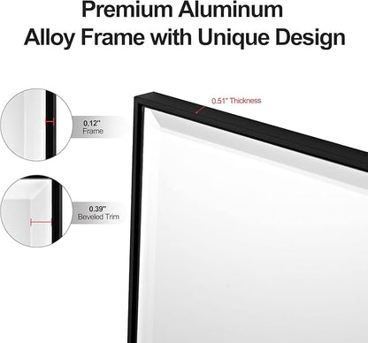 24x32 Inch Black Mirror with Beveled Trim, Aluminum Frame Bathroom Vanity Mirror, Modern Rectangular Wall Mounted Mirror