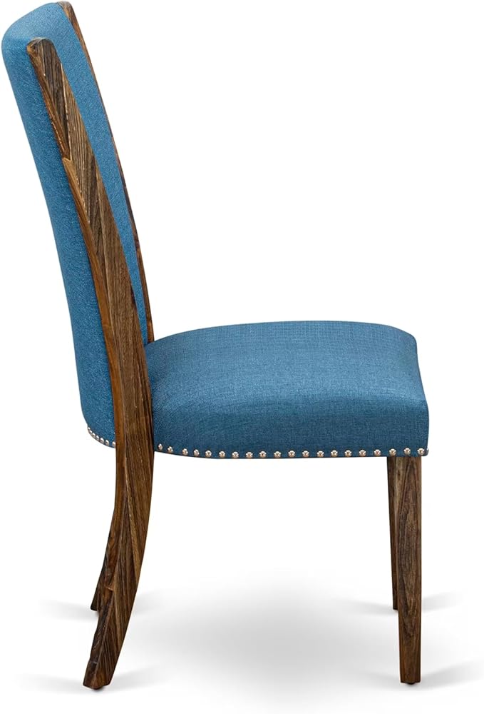 East West Furniture V797VE721-9 9 Piece Dining Table Set Includes a Rectangle Dining Room Table with V-Legs and 8 Blue Color Linen Fabric Parsons Chairs, 40x72 Inch, Multi-Color