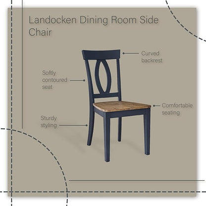 Signature Design by Ashley Landocken Casual Armless Dining Chair with Contoured Seat, Set of 2, Light Brown & Blue
