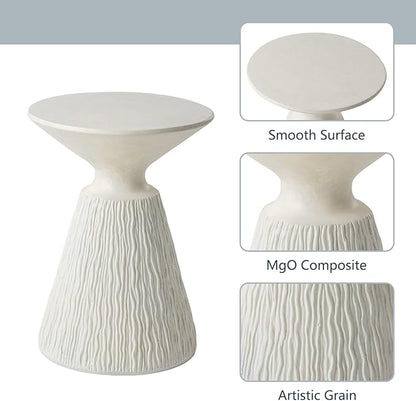 COSIEST Outdoor Side Table, Mushroom Shaped MgO Accent Table, Lightweight Patio End Table with Rotund Base, Round Top Plant Stand for Garden and Deck, White