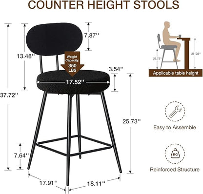 HOMMPA Swivel Bar Stools Set of 3 Counter Height Bar Stools Chiars 26'' Boucle Upholstered Modern Counter Barstools with Back Metal Legs Bar Chairs for Kitchen Counter Island Black