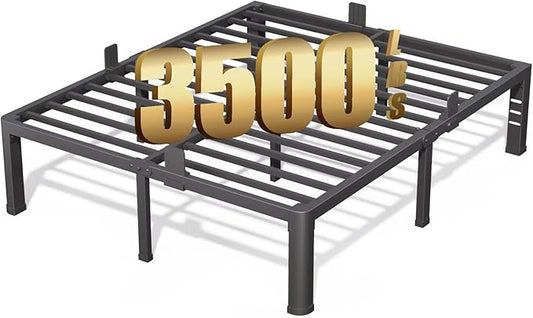16 Inch California King Bed Frame with Rounded Corner and Headboard Hole Mattress Retainers 3500 LBS Metal Heavy Duty Steel Slats Support No Box Spring Needed Platform Noise Free Easy Assembly