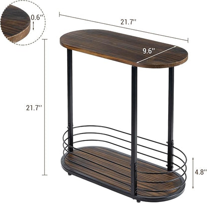 MyGift 21 Inch Tall Brown Wood Oval Side Table, 2 Tier Living Room Sofa End or Side Table with Bottom Storage