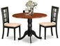 East West Furniture DLNI3-BCH-C 3 Piece Kitchen Table Set for Small Spaces Contains a Round Dining Table with Dropleaf and 2 Linen Fabric Dining Room Chairs, 42x42 Inch, Black & Cherry