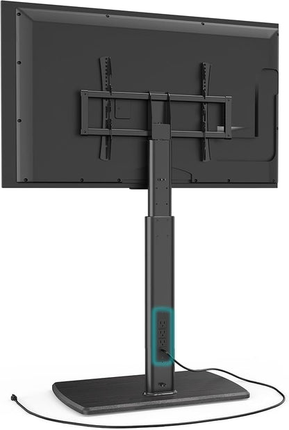 FITUEYES Tall TV Floor Stand with Power Outlet for Bedroom, Living Room, Swivel Floor Standing Corner TV Stand with Wood Base for 32 to 65 70 inch TV, Black