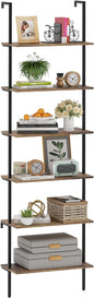 Bookcase Rustic Brown 6 Tiers Modern Bookshelf Room Organizer Open Tall Wall Mount Bookcase Standing Leaning Wall Shelves Industrial Decorative Living Room Bed Room (Rustic Brown)