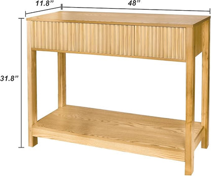 Long Console Table with Storage, Fluted Entryway Slim Sofa Tables Behind Couch Entryway Table, Modern Narrow Wood Hallway Foyer Entrance Couch Tables for Living Room