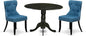 East West Furniture DLSI3-BLK-21 3 Piece Dining Table Set for Small Spaces Contains a Round Dining Room Table with Dropleaf and 2 Blue Linen Fabric Parsons Chairs, 42x42 Inch, Black