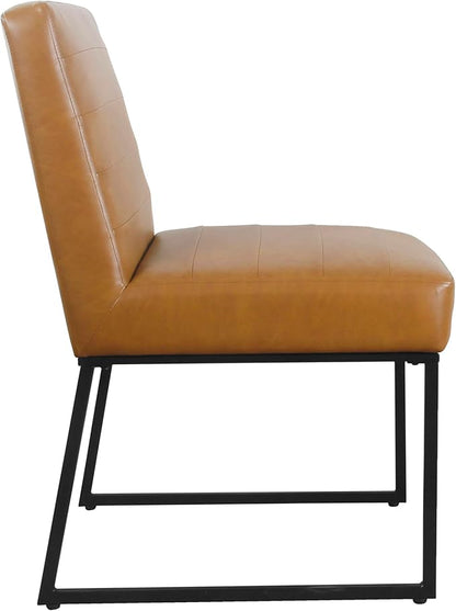 HomePop Channeled Metal Dining Chair Home Décor | Single Pack - Brown Faux Leather