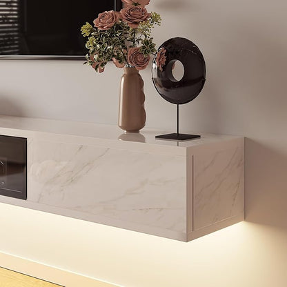 High Gloss Floating TV Stand,78'' Wall Mounted TV Console,Under TV Floating Shelf,Floating TV Cabinet with 3 Doors for Bedroom Living Room,White