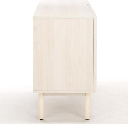 SAFAVIEH Aino TV Stand for up to 60" Flatscreen – Bleached White with Natural Rattan Mesh, 3 Doors with Interior Storage, Sideboard Cabinet, Entertainment Media Console (MED9618C)
