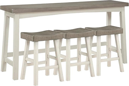 Lexicon Bar Table Set for 3, Small Kitchen Table Set Kitchen Island Table with 3 Saddle Bar Stools, 4 Piece Dining Table Set for Breakfast Nook, Living Room, Apartment, Counter Height, White/Coffee