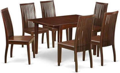 East West Furniture MLIP7-MAH-W 7 Piece Dining Set Consist of a Rectangle Dining Room Table with Butterfly Leaf and 6 Kitchen Chairs, 36x54 Inch, Mahogany