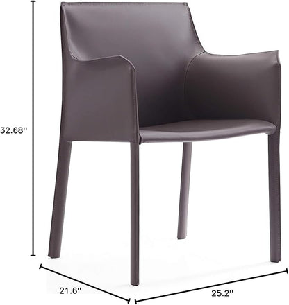 Manhattan Comfort Paris Modern Saddle Leather Dining Chairs, Metal Frame, Comfortable Padded Seat, Fully Assembled Armchair Accent Furniture, Set of 2, Grey