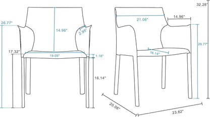 Manhattan Comfort Paris Modern Saddle Leather Dining Chairs, Metal Frame, Comfortable Padded Seat, Fully Assembled Armchair Accent Furniture, Set of 4, Yellow