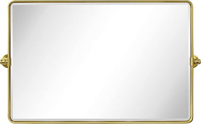 TEHOME 24 x 38'' Horizontal Farmhouse Gold Metal Framed Pivot Rectangle Bathroom Mirror Tilting Beveled Vanity Mirrors for Wall