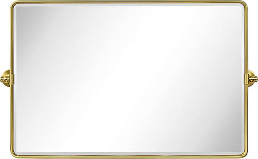 TEHOME 24 x 38'' Horizontal Farmhouse Gold Metal Framed Pivot Rectangle Bathroom Mirror Tilting Beveled Vanity Mirrors for Wall