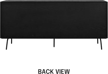 NTC MOSSIC Sideboard with 2 Doors and 3 Drawers, Buffet Cabinet with Natural Rattan and Metal Legs, Modern Storage Cabinet for Living Room, and Hallway, Effortless Assembly - Burnt Black
