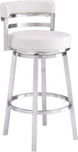 Armen Living Titana 26" Counter Height Swivel White Faux Leather and Brushed Stainless Steel Bar Stool