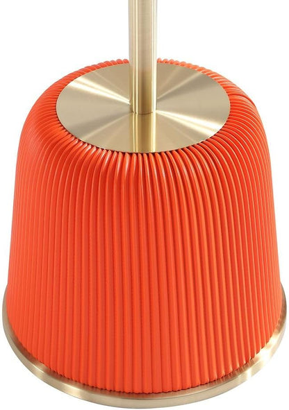 Manhattan Comfort Anderson Modern 15.75" Round End Tables 1.0 - Elegant Leatherette Upholstered Base with Pleated Design & Gold Steel Tabletop, Fully Assembled Accent Furniture, Set of 1, Orange