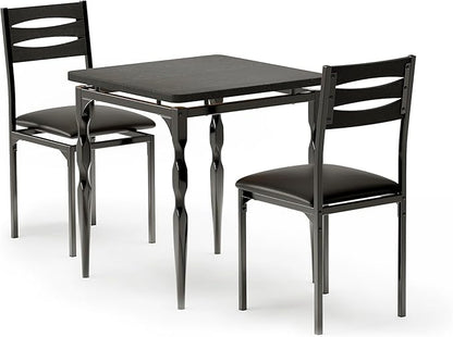 GarveeHome Dining Table Set for 2, Dining Table and Chairs Set of 2, 3 Piece Dining Table Set with Spiral Table Legs for Small Spaces, Kitchen, Apartment, Black