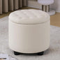 Furniliving Upholstered Button Tufted Round Ottoman, PU Storage Ottoman Round, Removable Lid Convenient Footstools, Classic Ottoman with Storage for Vanity, Nursery Room，IvoryWhite