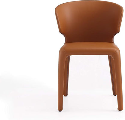 Manhattan Comfort Conrad Mid Century Modern Dining Chairs Woven Tweed Upholstered Kitchen Furniture with Contoured Back, Foam Padding & Metal Legs, Set of 2, Saddle