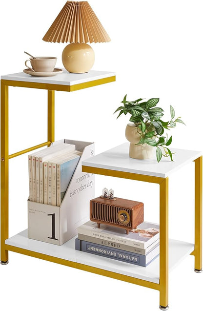 G-Shaped End Table for Living Room, Bedroom, Sofa Table Corner Tables, Nightstand, Balcony Flower Stand, Side Table White YD-TM053W