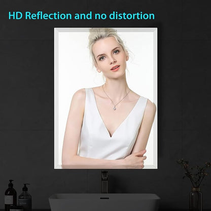 Frameless Beveled Edge Bathroom Mirror 38x26 Inch Rectangle Wall Mirror Explosion Proof and Shatterproof Bathroom Vanity Mirror Wall Mounted Hang Firmly (Horizontal or Vertical)