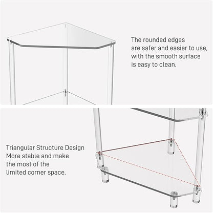 Eglaf Acrylic Corner Side Table - 3 Tier Triangle End Table - Small Side Table for Living Room, Bedroom, Bathroom - 11.8'' L x 11.8'' W x 26 ''H
