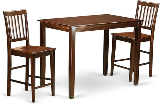 East West Furniture YAVN3-MAH-W 3 Piece Counter Height Dining Set for Small Spaces Contains a Rectangle Dining Room Table and 2 Wooden Seat Chairs, 30x48 Inch, Mahogany