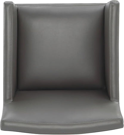 Manhattan Comfort Anna Square Modern Dining Chair with Arms, Head-to-Toe Faux Leather Upholstered Accent Armchair with Plastic Foot Padding, Set of 1, Pewter