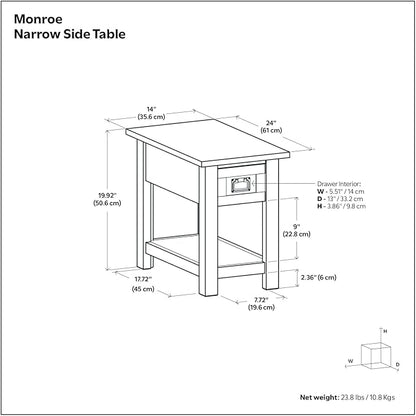SIMPLIHOME Monroe SOLID ACACIA WOOD 14 inch Wide Rectangle Rustic Narrow Side Table in Distressed Charcoal Brown for the Living Room and Bedroom