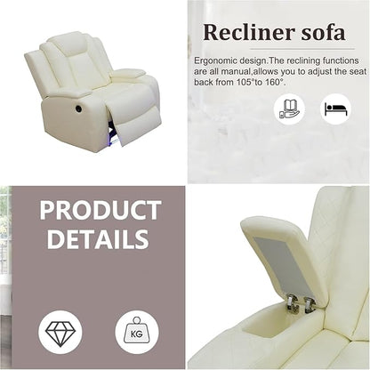 Oversized Power Recliner Chair, Multifunction Recliners Chair with Home Theater Seating, Oversized Single Electric Recliner Furniture for Living Room Apartment Home Theater, Deep White