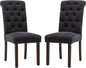 COLAMY Button Tufted Dining Chairs Set of 2, Parsons Upholstered Fabric Dining Room Chairs Kitchen Chairs with Wood Legs and Padded Seat, Black